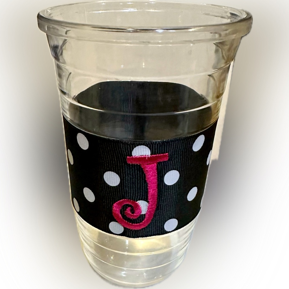 MSC INSULATED MONOGRAMMED POLKA DOT DOUBLE WALLED PARTY TUMBLER GLASS CUP “J”